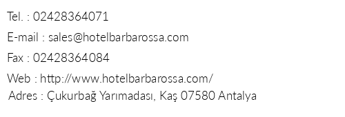 Club Hotel Barbarossa telefon numaralar, faks, e-mail, posta adresi ve iletiim bilgileri